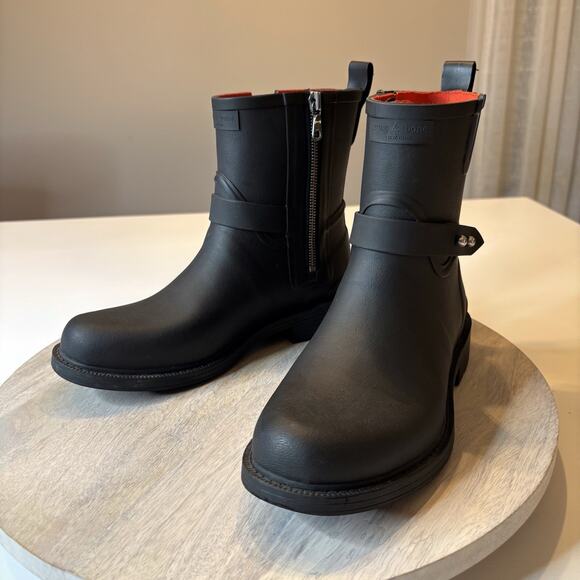 Rag & Bone Women's Black Moto Rain Rubber Waterproof Boots US Size 6.5 - Picture 1 of 11